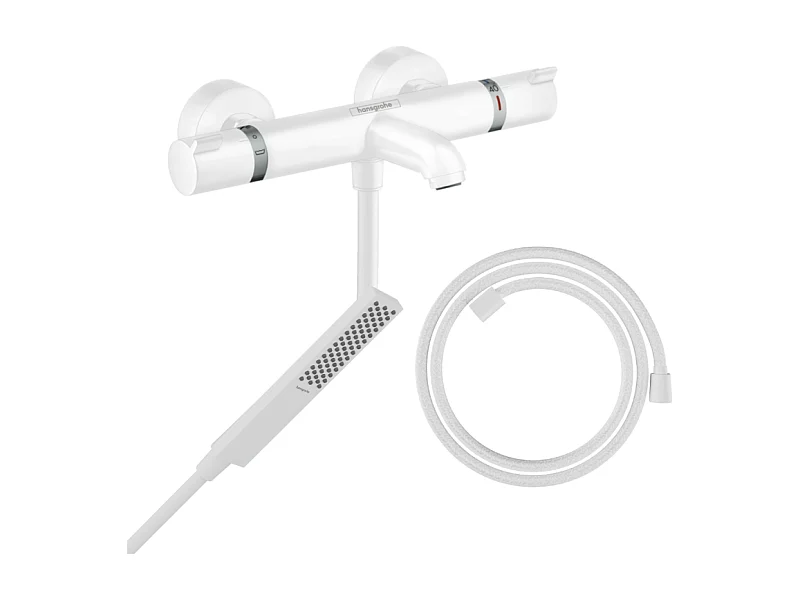 Pack mitigeur bain douche thermostatique HANSGROHE Ecostat Comfort + Flexible Designflex + Pommeau Pulsify E blanc mat