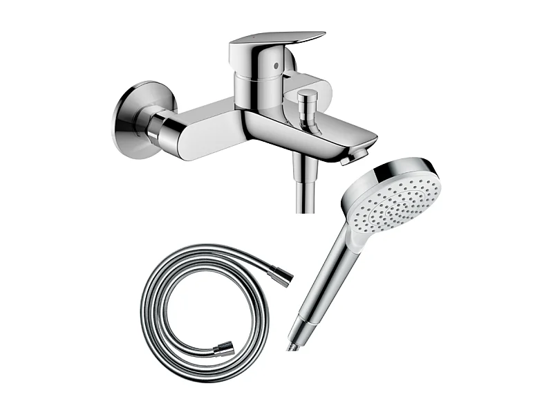 Pack mitigeur bain douche mécanique HANSGROHE Logis + Flexible Isiflex + Pommeau Vernis Blend 100 EcoSmart 1jet chromé