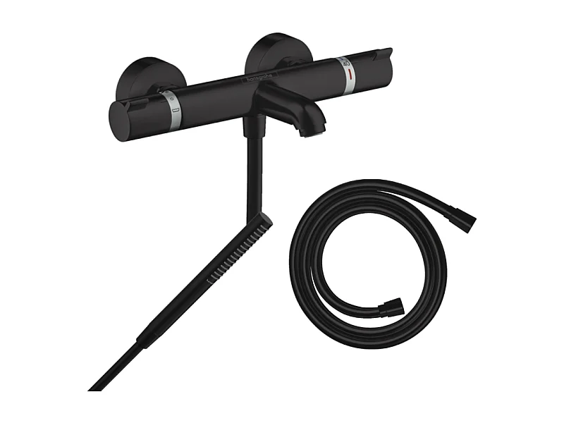 Pack mitigeur bain douche thermostatique HANSGROHE Ecostat Comfort  + Flexible Isiflex + Pommeau Pulsify S noir mat