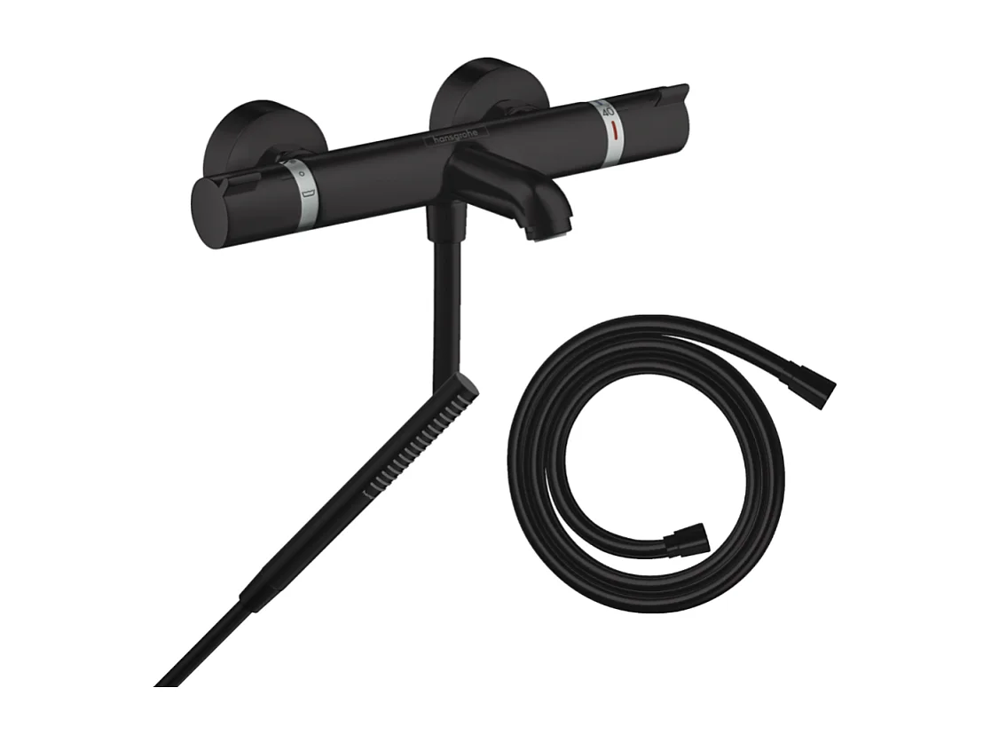 Pack mitigeur bain douche thermostatique HANSGROHE Ecostat Comfort  + Flexible Isiflex + Pommeau Pulsify S noir mat