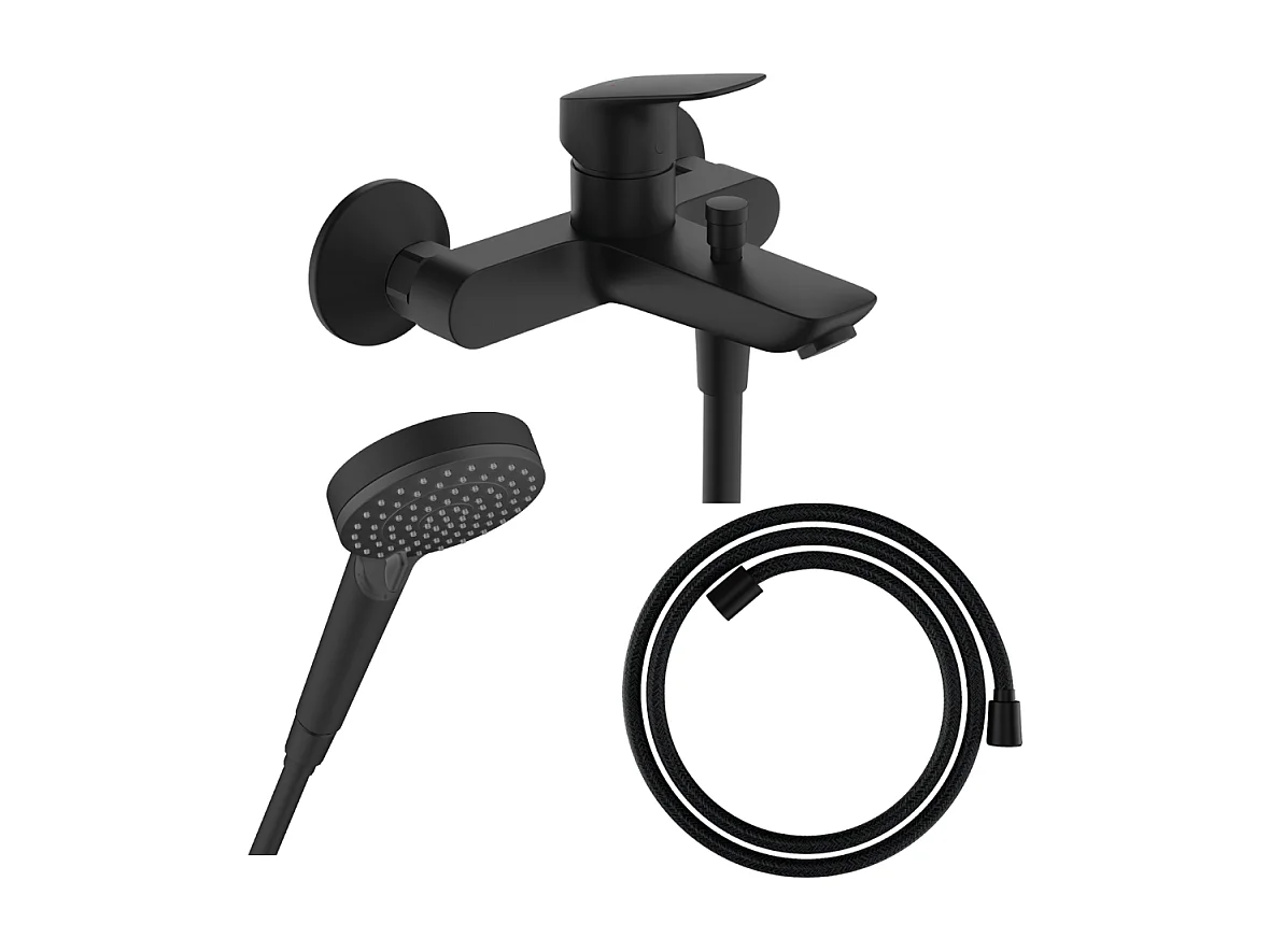 Pack mitigeur bain douche HANSGROHE Logis + Flexible Designflex + Pommeau HANSGROHE Vernis Blend 100 Vario noir mat