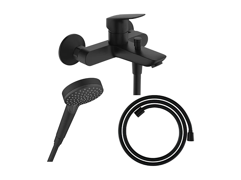 Pack mitigeur bain douche HANSGROHE Logis + Flexible Designflex + Pommeau HANSGROHE Vernis Blend 100 Vario noir mat