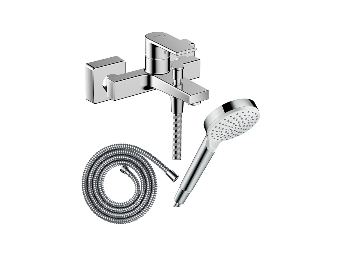 Pack mitigeur bain douche mécanique HANSGROHE Vernis Shape C2 + Flexible Metaflex + Pommeau Vernis Blend 100 EcoSmart 1jet chromé