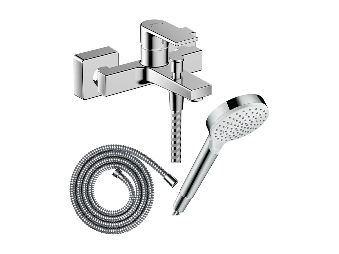 Pack mitigeur bain douche mécanique HANSGROHE Vernis Shape C2 + Flexible Metaflex + Pommeau Vernis Blend 100 EcoSmart 1jet chromé