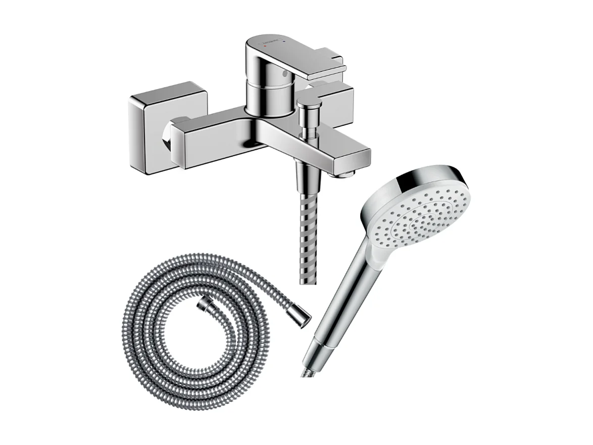 Pack mitigeur bain douche mécanique HANSGROHE Vernis Shape C2 + Flexible Metaflex + Pommeau Vernis Blend 100 EcoSmart 1jet chromé