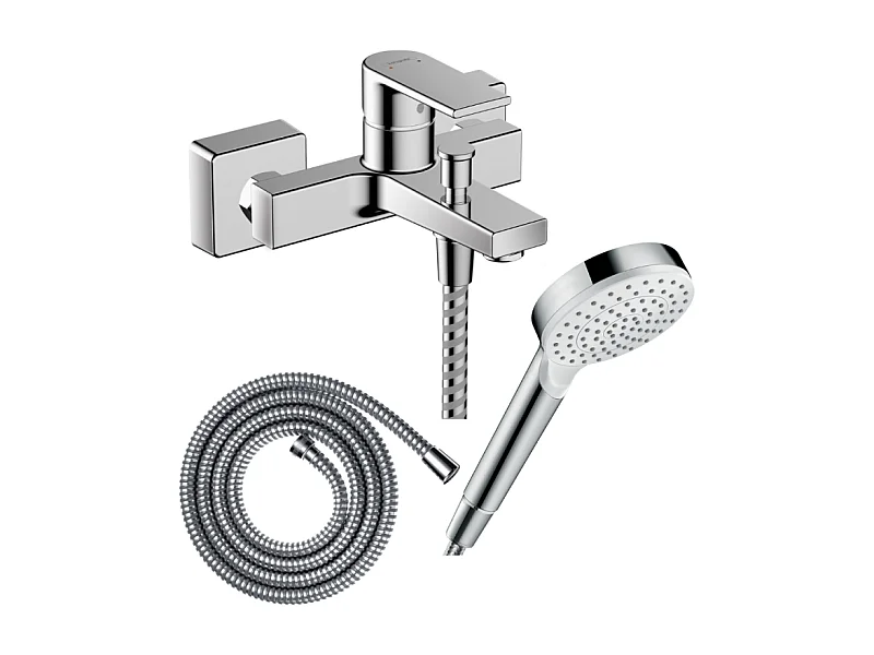 Pack mitigeur bain douche mécanique HANSGROHE Vernis Shape C2 + Flexible Metaflex + Pommeau Vernis Blend 100 EcoSmart 1jet chromé