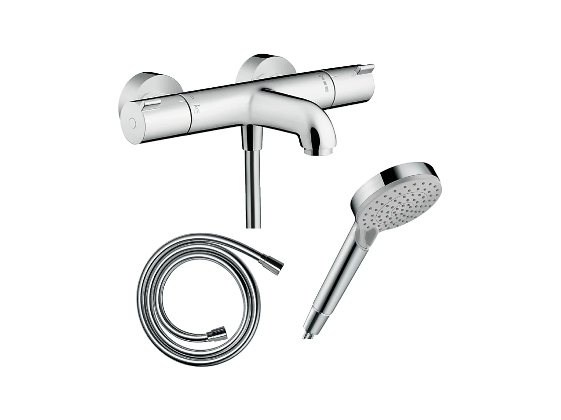 Pack mitigeur bain thermostatique HANSGROHE Ecostat 1001CL + Flexible Isiflex + Pommeau Vernis Blend 100 EcoSmart 2jets chromé
