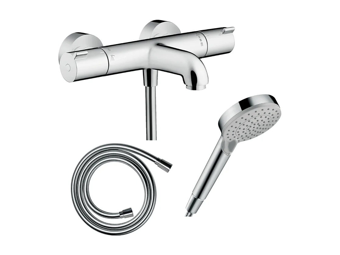 Pack mitigeur bain thermostatique HANSGROHE Ecostat 1001CL + Flexible Isiflex + Pommeau Vernis Blend 100 EcoSmart 2jets chromé