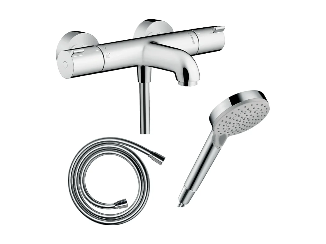 Pack mitigeur bain thermostatique HANSGROHE Ecostat 1001CL + Flexible Isiflex + Pommeau Vernis Blend 100 EcoSmart 2jets chromé