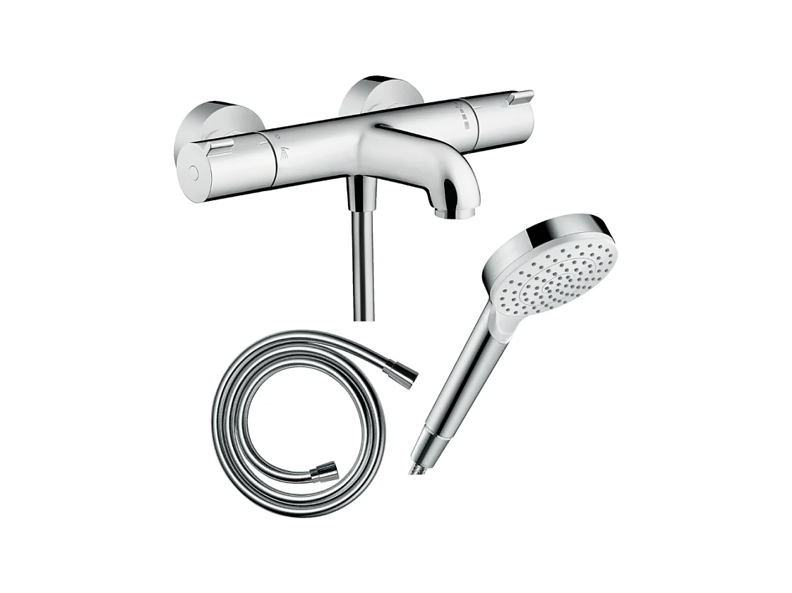 Pack mitigeur bain thermostatique HANSGROHE Ecostat 1001CL + Flexible Isiflex + Pommeau Vernis Blend 100 EcoSmart 1jet chromé
