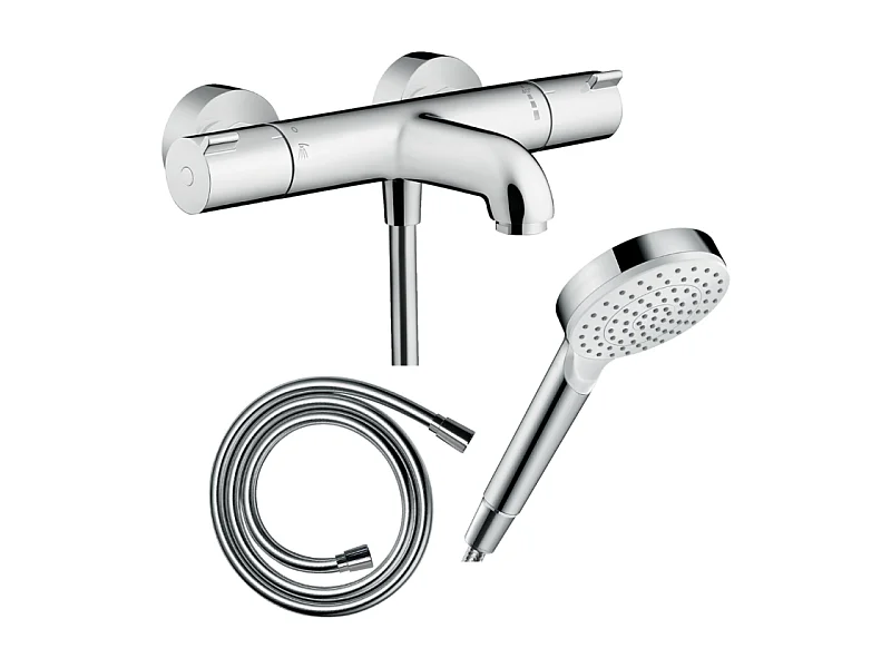 Pack mitigeur bain thermostatique HANSGROHE Ecostat 1001CL + Flexible Isiflex + Pommeau Vernis Blend 100 EcoSmart 1jet chromé