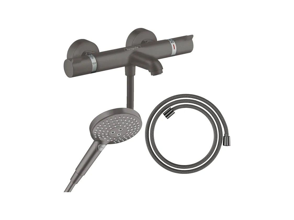 Pack mitigeur bain douche thermostatique HANSGROHE Ecostat Comfort + Flexible Designflex + Pommeau Raindance Select 3jets noir