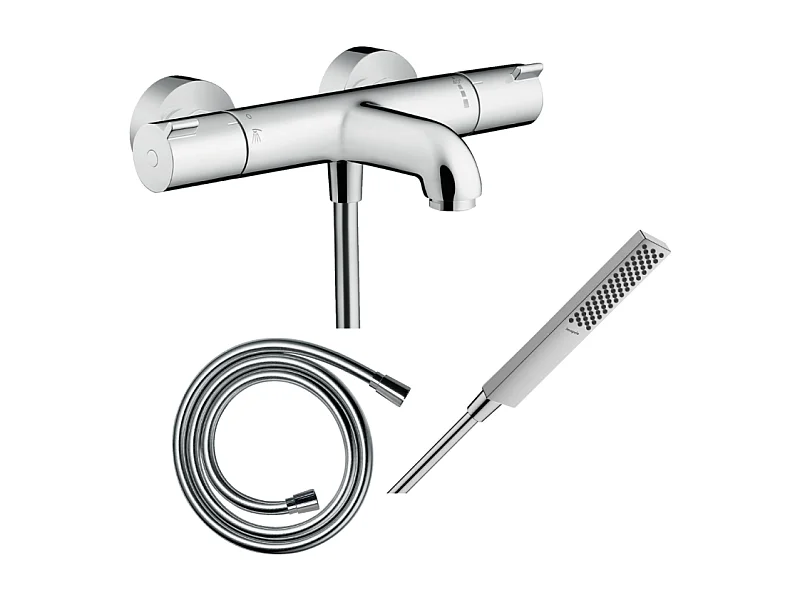 Pack mitigeur bain thermostatique HANSGROHE Ecostat 1001CL + Flexible Isiflex + Pommeau HANSGROHE Pulsify E 100 EcoSmart chromé