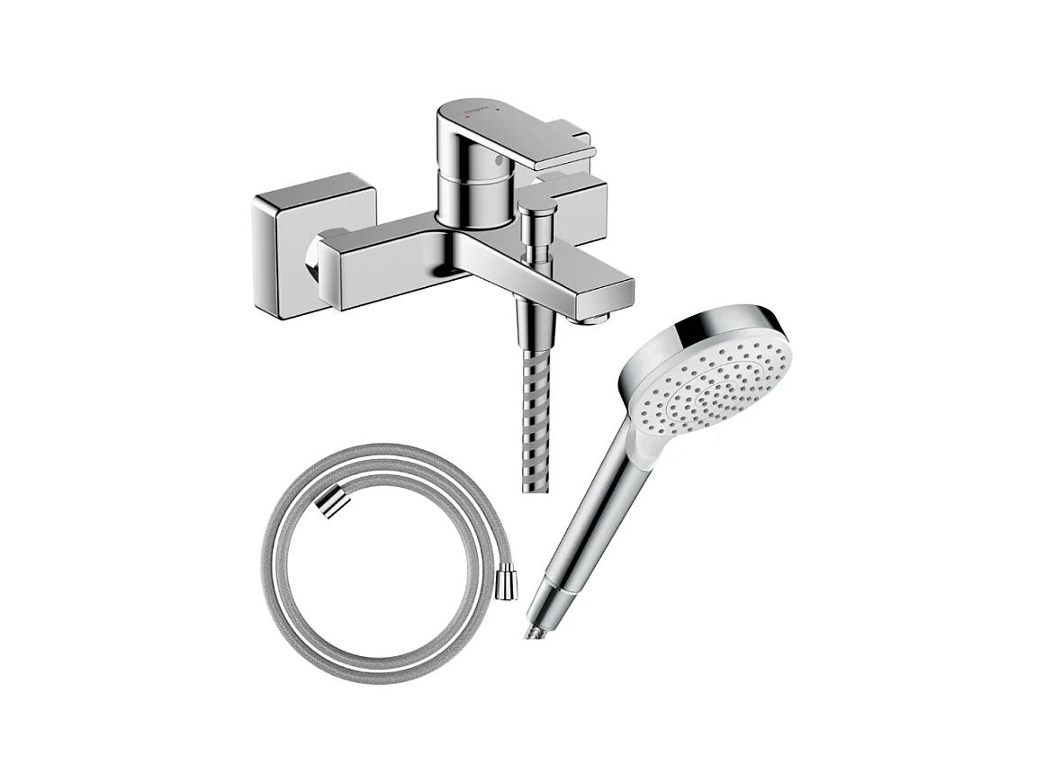 Pack mitigeur bain mécanique HANSGROHE Vernis Shape C2 + Flexible Designflex + Pommeau Vernis Blend 100 EcoSmart 1jet chromé