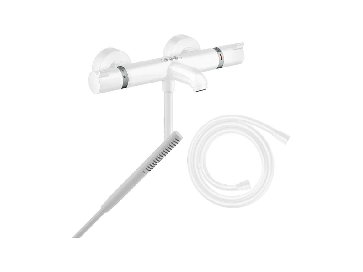 Pack mitigeur bain douche thermostatique HANSGROHE Ecostat Comfort  + Flexible Isiflex + Pommeau Pulsify S blanc mat