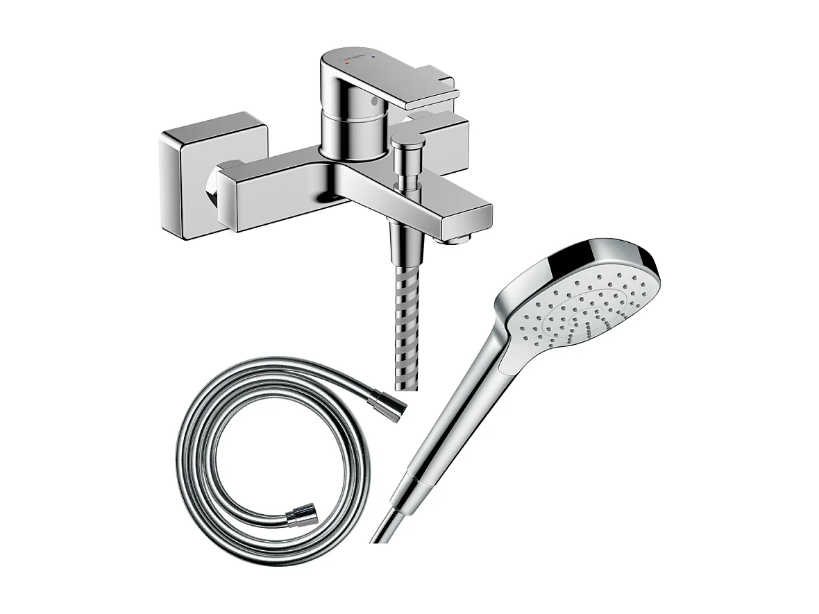 Pack mitigeur bain douche mécanique HANSGROHE Vernis Shape C2 + Flexible Isiflex + Pommeau Croma Select E EcoSmart blanc/chromé