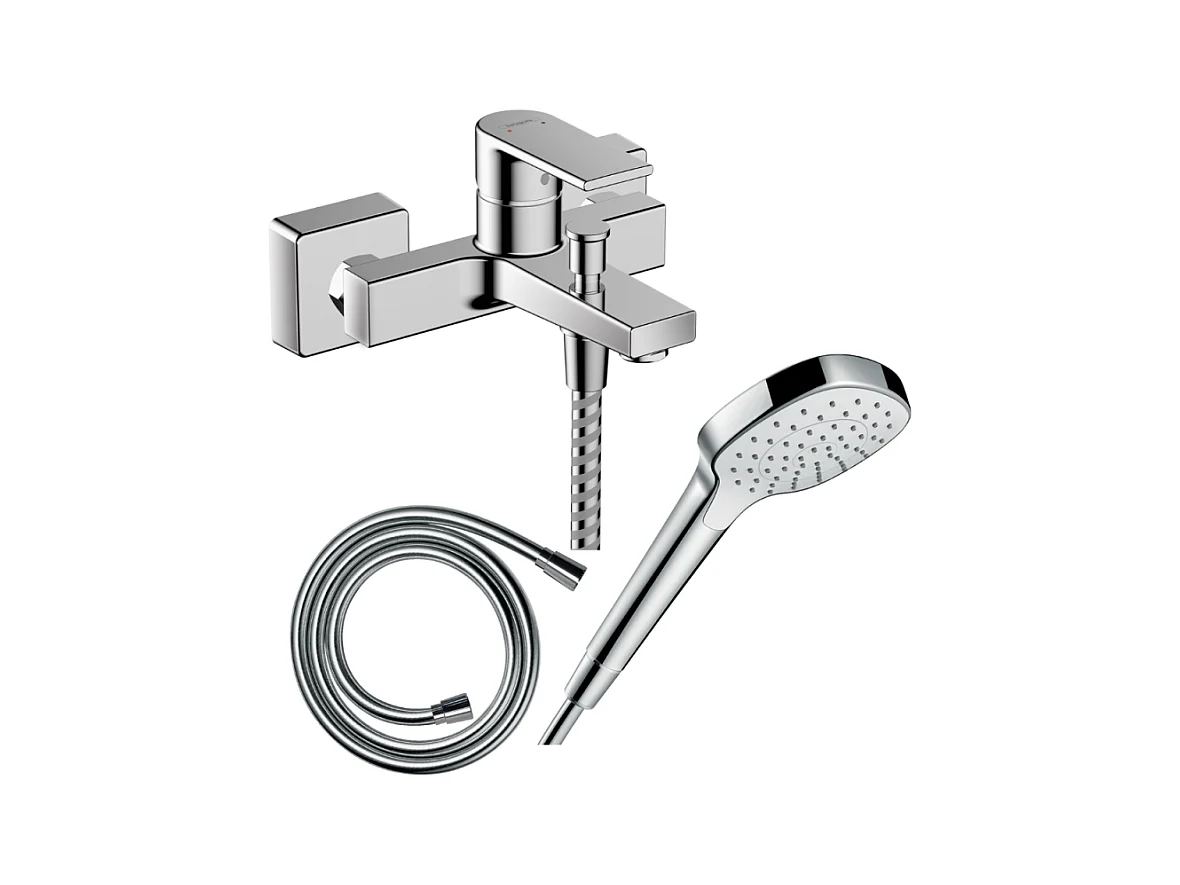 Pack mitigeur bain douche mécanique HANSGROHE Vernis Shape C2 + Flexible Isiflex + Pommeau Croma Select E EcoSmart blanc/chromé