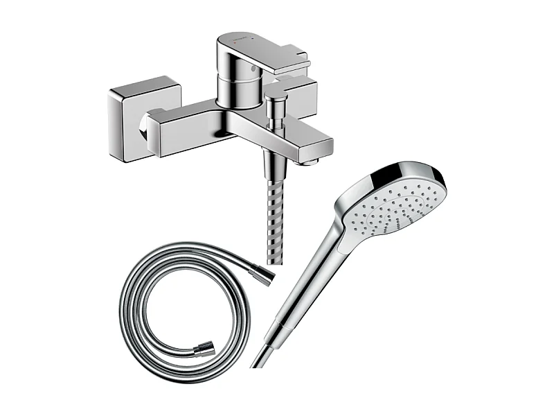 Pack mitigeur bain douche mécanique HANSGROHE Vernis Shape C2 + Flexible Isiflex + Pommeau Croma Select E EcoSmart blanc/chromé