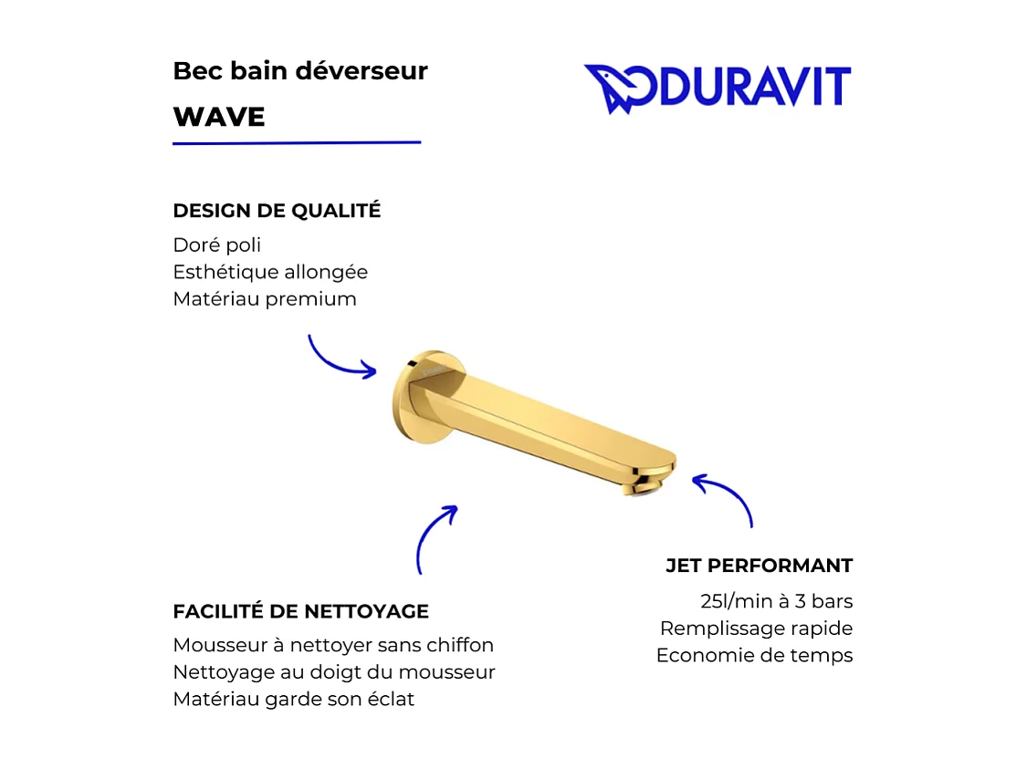Bec bain déverseur DURAVIT Wave doré poli
