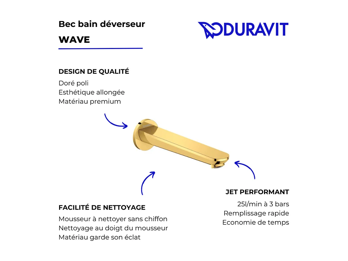 Bec bain déverseur DURAVIT Wave doré poli