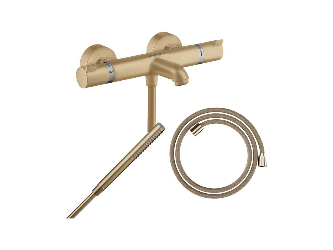 Pack mitigeur bain douche thermostatique HANSGROHE Ecostat Comfort  + Flexible Designflex + Pommeau Pulsify S bronze brossé