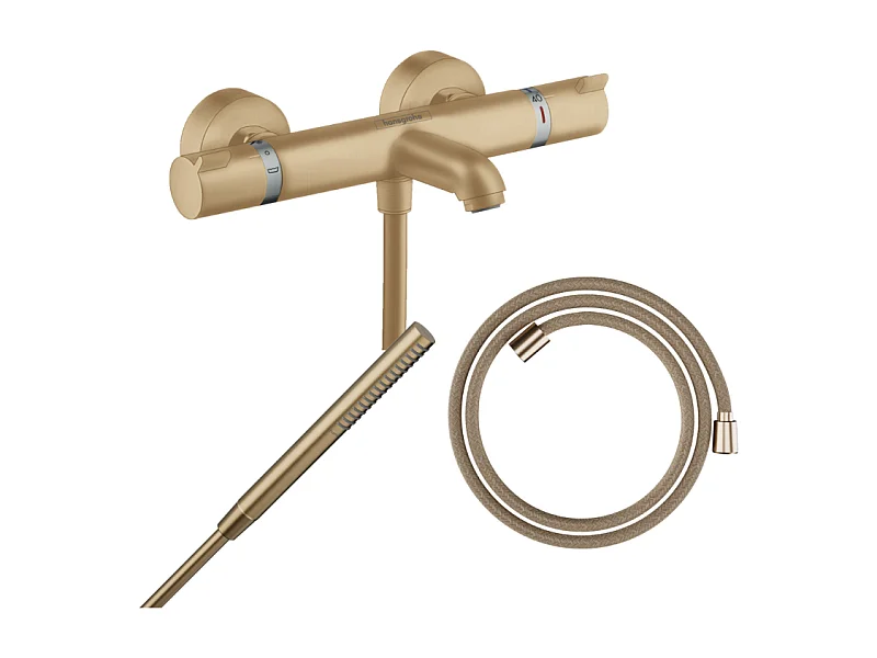 Pack mitigeur bain douche thermostatique HANSGROHE Ecostat Comfort  + Flexible Designflex + Pommeau Pulsify S bronze brossé