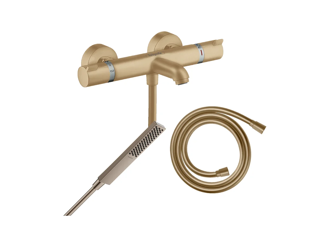 Pack mitigeur bain douche thermostatique HANSGROHE Ecostat Comfort + Flexible Isiflex + Pommeau Pulsify E bronze brossé