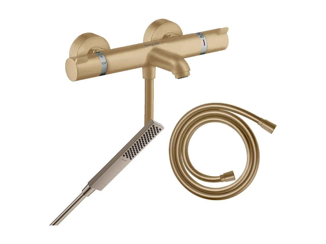 Pack mitigeur bain douche thermostatique HANSGROHE Ecostat Comfort + Flexible Isiflex + Pommeau Pulsify E bronze brossé