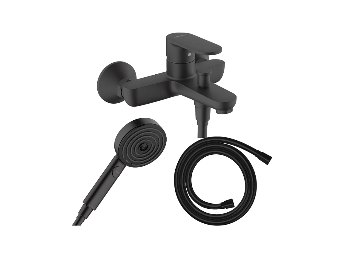 Pack mitigeur bain douche HANSGROHE Vernis Blend + Flexible Isiflex + Pommeau HANSGROHE Pulsify Select 105 3 jets noir mat