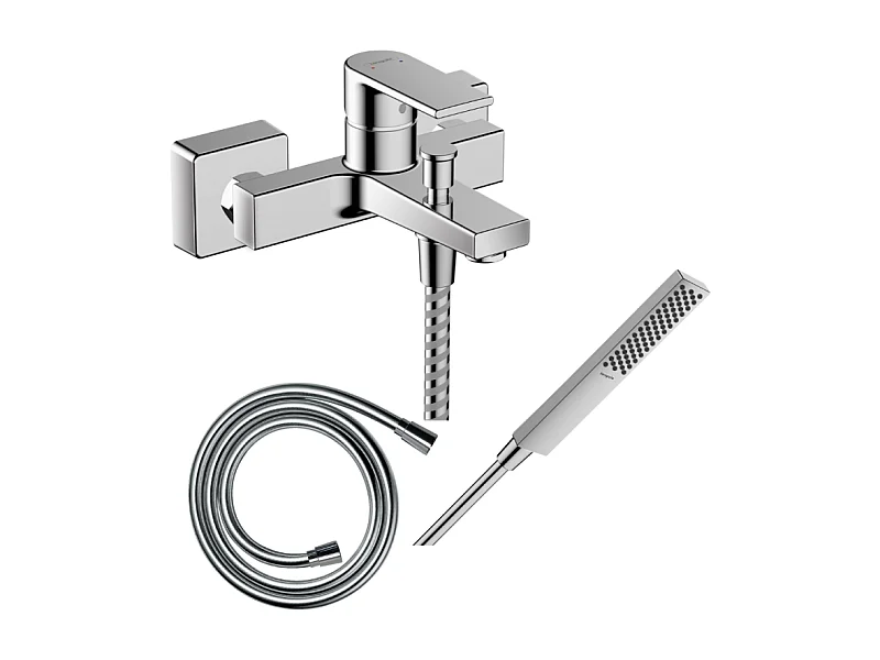 Pack mitigeur bain douche mécanique HANSGROHE Vernis Shape C2 + Flexible Isiflex + Pommeau HANSGROHE Pulsify E 100 EcoSmart chromé