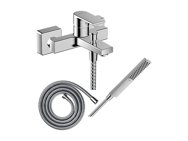 Pack mitigeur bain mécanique HANSGROHE Vernis Shape C2 + Flexible Metaflex + Pommeau HANSGROHE Pulsify E 100 EcoSmart chromé