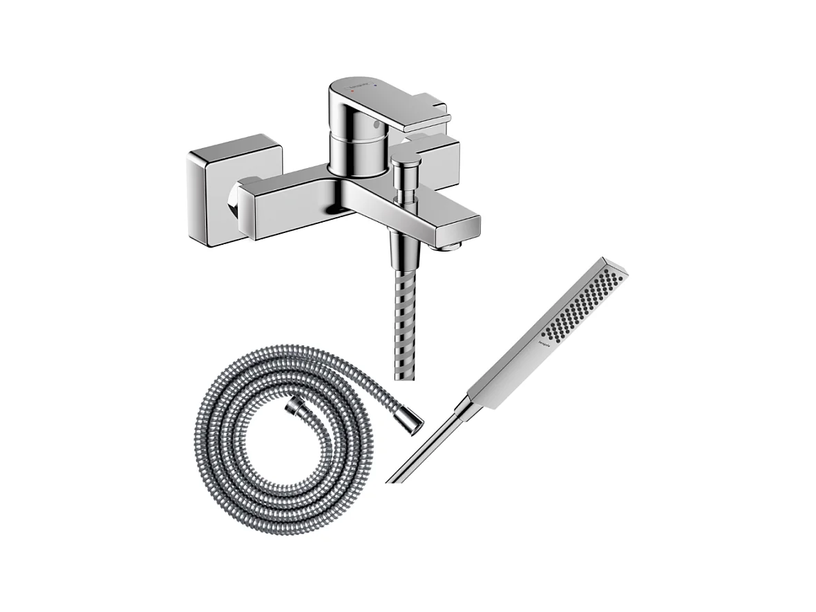 Pack mitigeur bain mécanique HANSGROHE Vernis Shape C2 + Flexible Metaflex + Pommeau HANSGROHE Pulsify E 100 EcoSmart chromé
