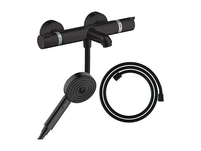 Pack mitigeur bain douche thermostatique HANSGROHE Ecostat Comfort + Flexible Designflex + Pommeau Pulsify 3jets Relaxation noir
