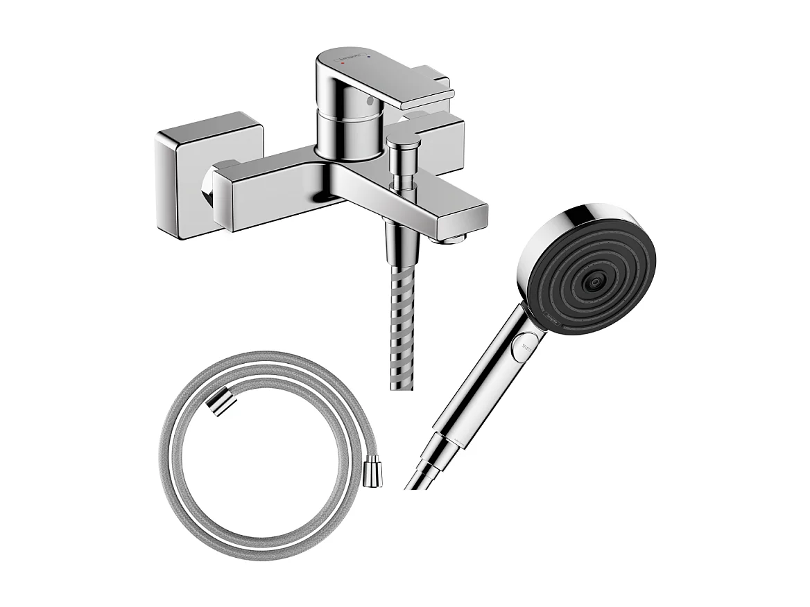 Pack mitigeur bain mécanique HANSGROHE Vernis Shape C2 + Flexible Designflex+Pommeau Pulsify Select EcoSmart 105 3jets chromé
