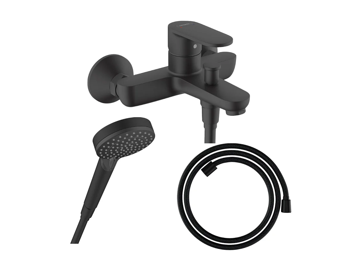 Pack mitigeur bain douche HANSGROHE Vernis Blend + Flexible Designflex + Pommeau HANSGROHE Vernis Blend 100 Vario noir mat