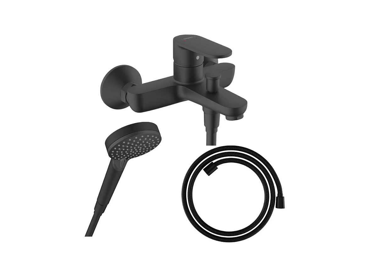 Pack mitigeur bain douche HANSGROHE Vernis Blend + Flexible Designflex + Pommeau HANSGROHE Vernis Blend 100 Vario noir mat
