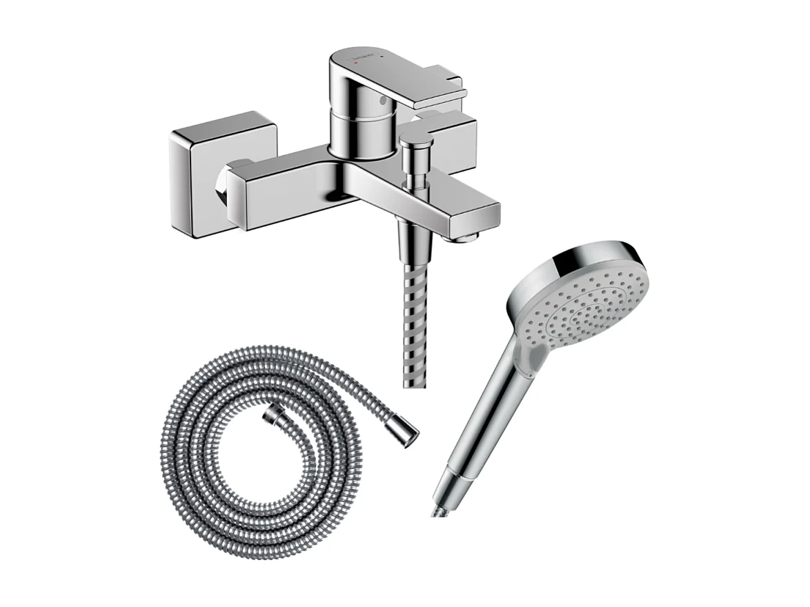 Pack mitigeur bain douche mécanique HANSGROHE Vernis Shape C2 + Flexible Metaflex + Pommeau Vernis Blend 100 EcoSmart 2jets chromé