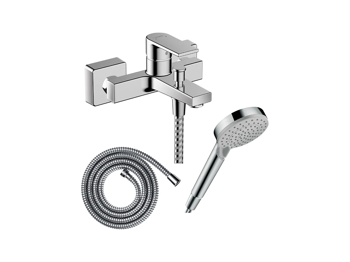 Pack mitigeur bain douche mécanique HANSGROHE Vernis Shape C2 + Flexible Metaflex + Pommeau Vernis Blend 100 EcoSmart 2jets chromé