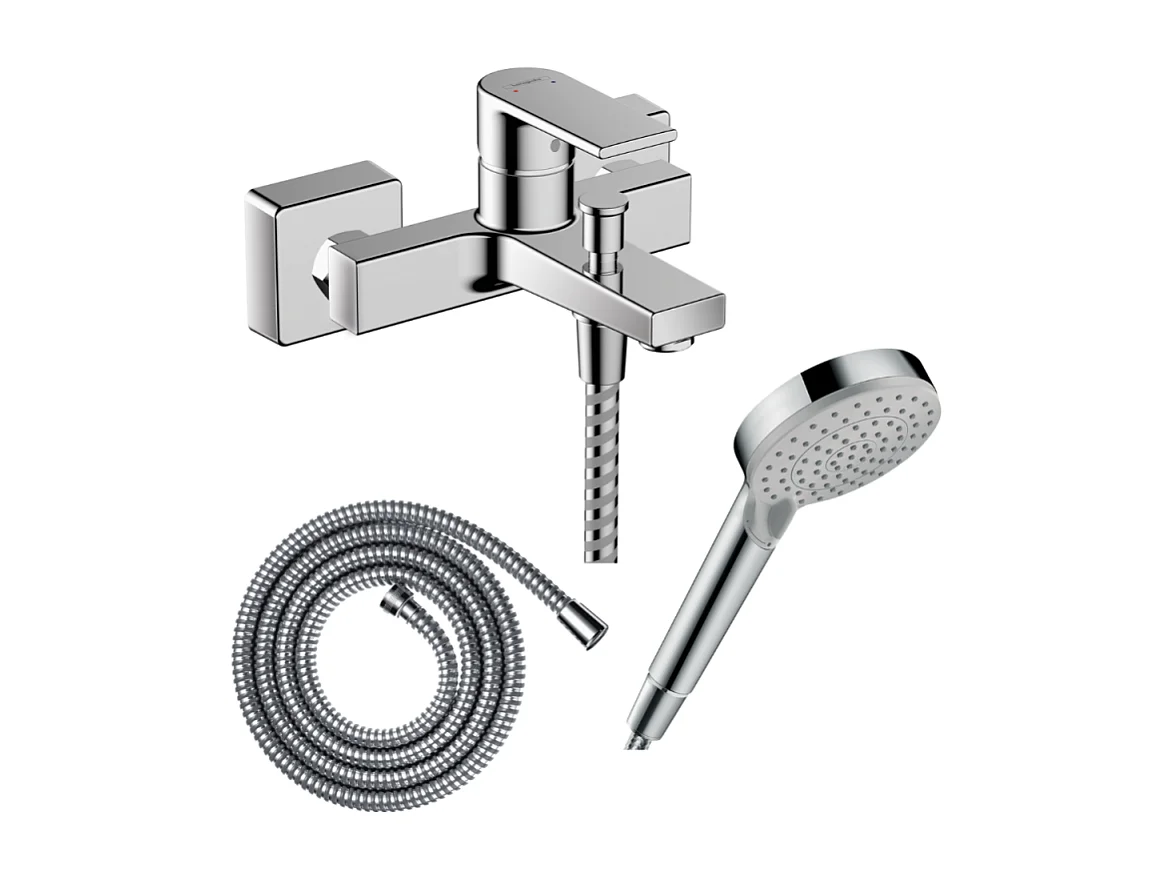 Pack mitigeur bain douche mécanique HANSGROHE Vernis Shape C2 + Flexible Metaflex + Pommeau Vernis Blend 100 EcoSmart 2jets chromé