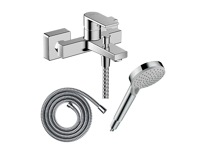 Pack mitigeur bain douche mécanique HANSGROHE Vernis Shape C2 + Flexible Metaflex + Pommeau Vernis Blend 100 EcoSmart 2jets chromé