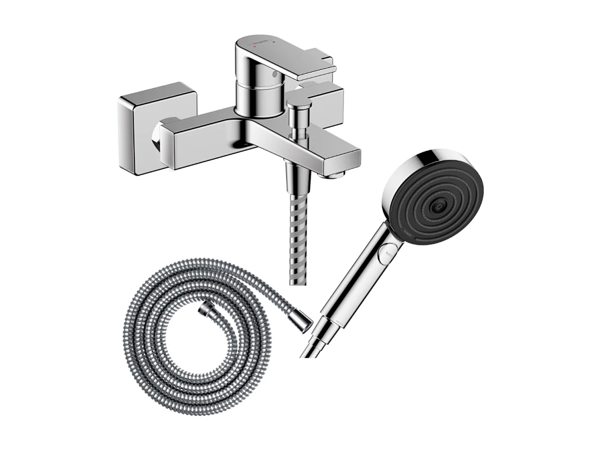 Pack mitigeur bain mécanique HANSGROHE Vernis Shape C2 + Flexible Metaflex + Pommeau Pulsify Select EcoSmart 105 3jets chromé