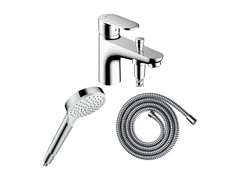 Pack mitigeur bain douche monotrou HANSGROHE Vernis Blend + Flexible Metaflex + Pommeau HANSGROHE Crometta blanc/chromé