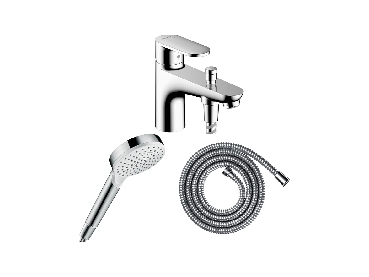Pack mitigeur bain douche monotrou HANSGROHE Vernis Blend + Flexible Metaflex + Pommeau HANSGROHE Crometta blanc/chromé