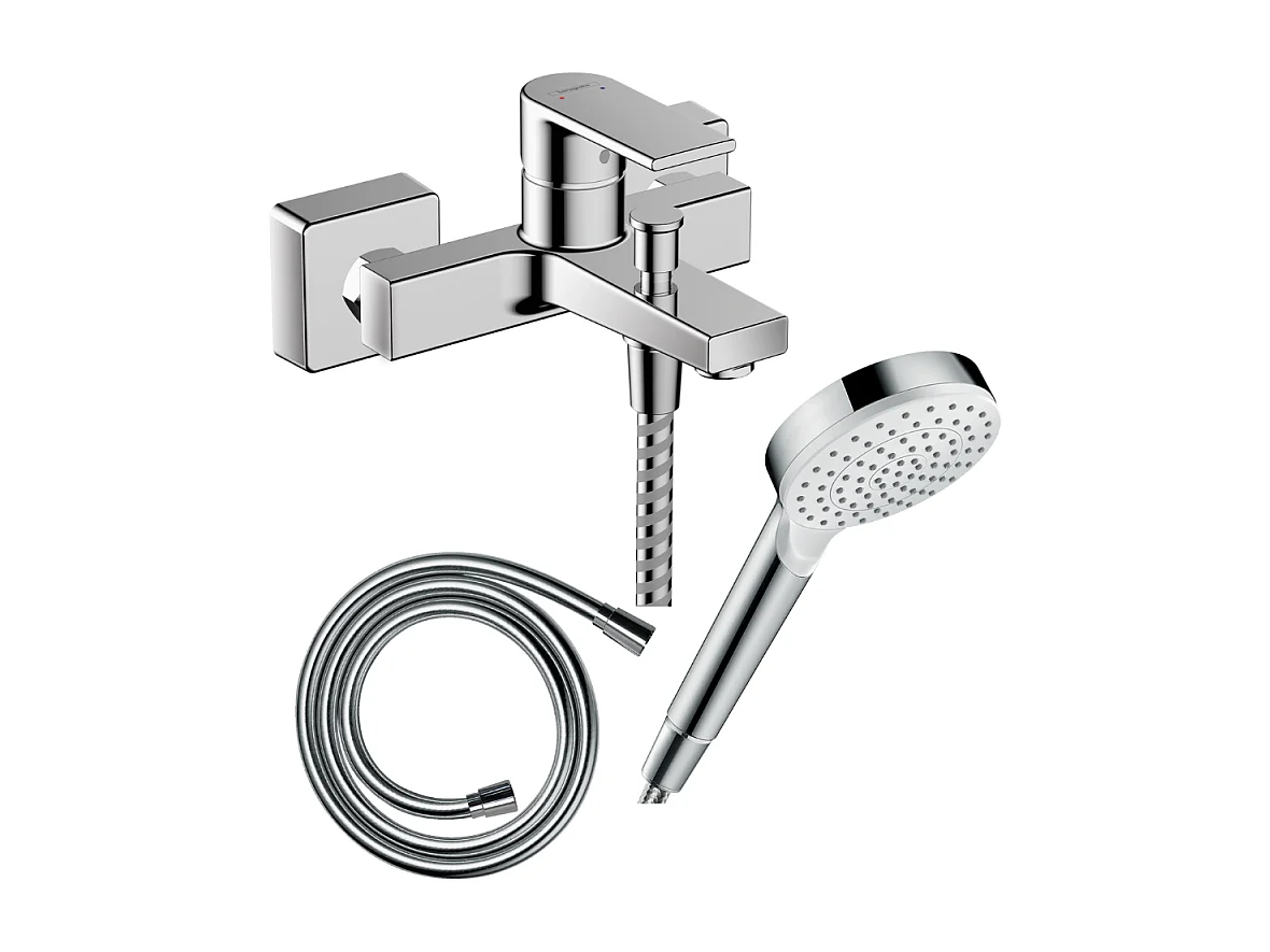 Pack mitigeur bain douche mécanique HANSGROHE Vernis Shape C2 + Flexible Isiflex + Pommeau Vernis Blend 100 EcoSmart 1jet chromé