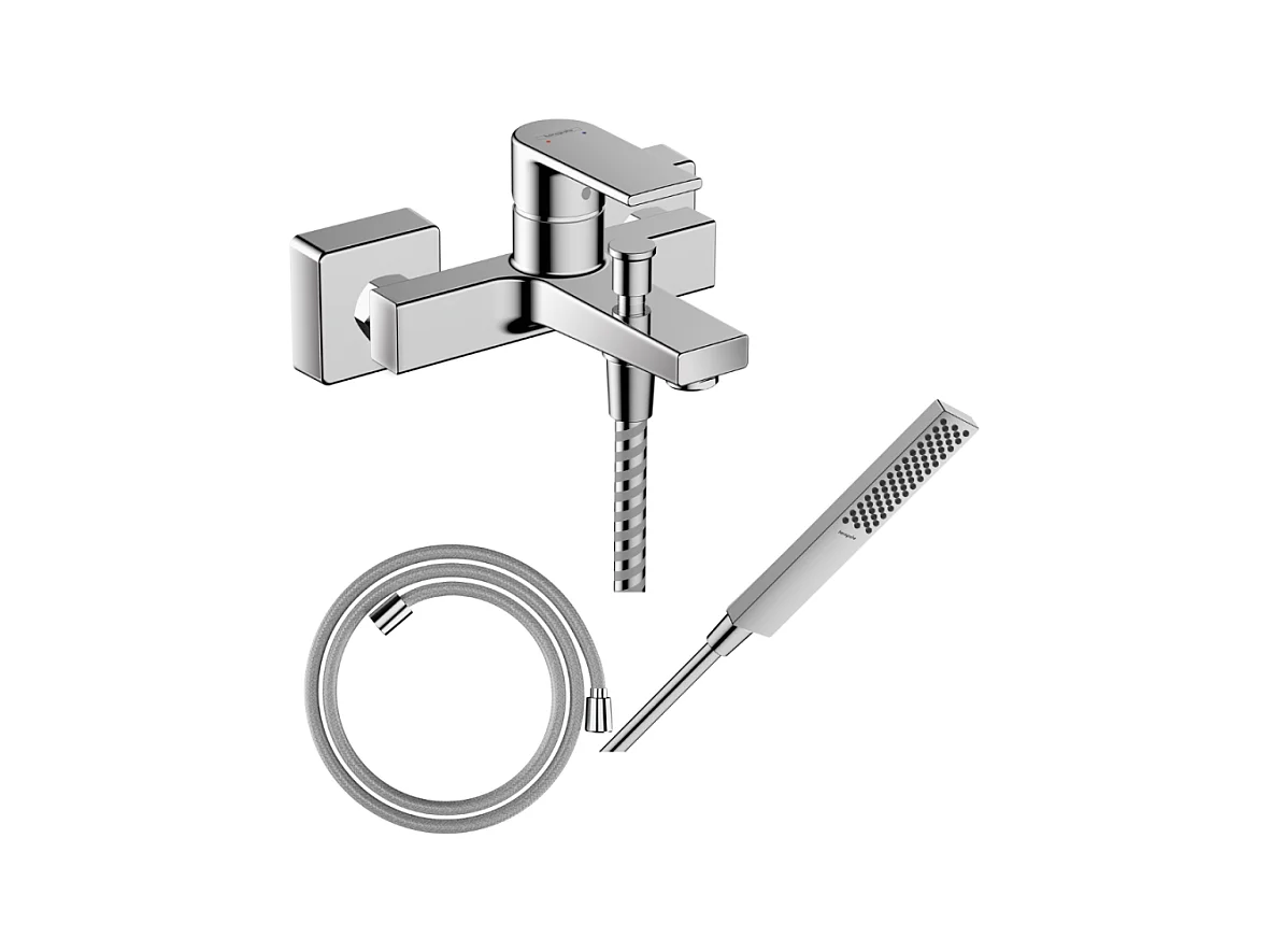 Pack mitigeur bain mécanique HANSGROHE Vernis Shape C2 + Flexible Designflex + Pommeau HANSGROHE Pulsify E 100 EcoSmart chromé