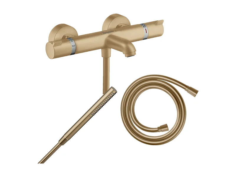 Pack mitigeur bain douche thermostatique HANSGROHE Ecostat Comfort  + Flexible Isiflex + Pommeau Pulsify S bronze brossé