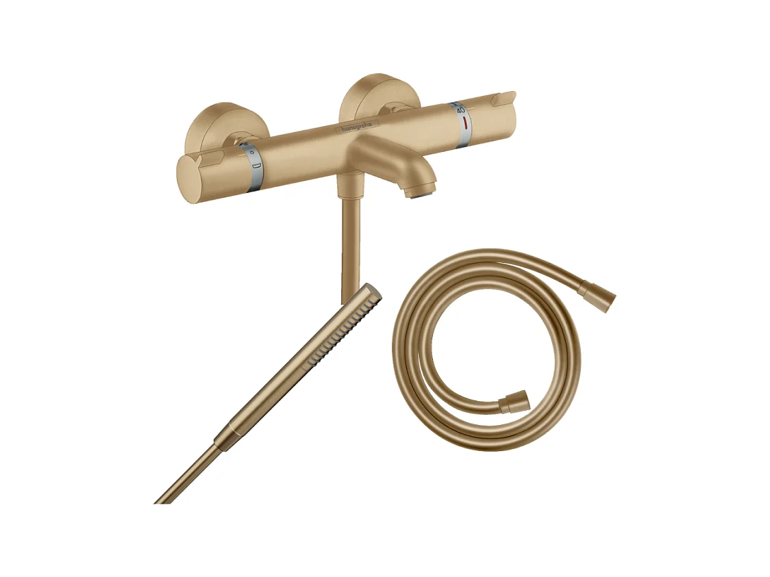 Pack mitigeur bain douche thermostatique HANSGROHE Ecostat Comfort  + Flexible Isiflex + Pommeau Pulsify S bronze brossé