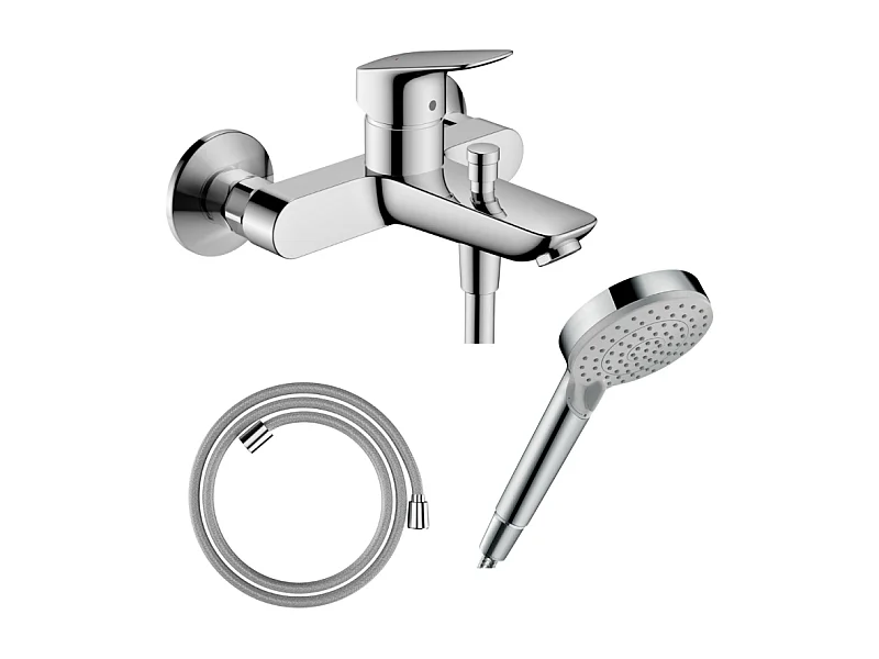 Pack mitigeur bain douche mécanique HANSGROHE Logis + Flexible Designflex + Pommeau Vernis Blend 100 EcoSmart 2jets chromé