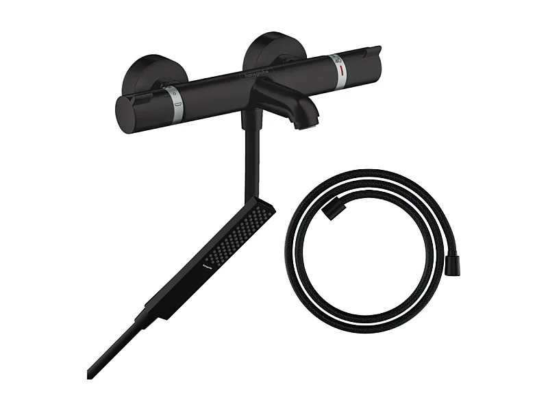 Pack mitigeur bain douche thermostatique HANSGROHE Ecostat Comfort + Flexible Designflex + Pommeau Pulsify E noir mat