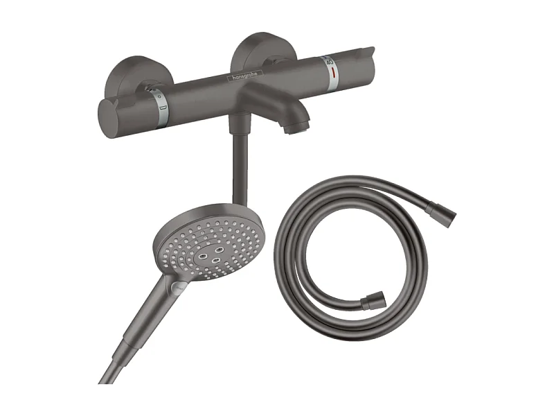 Pack mitigeur bain douche thermostatique HANSGROHE Ecostat Comfort + Flexible Isiflex + Pommeau Raindance Select 3jets noir